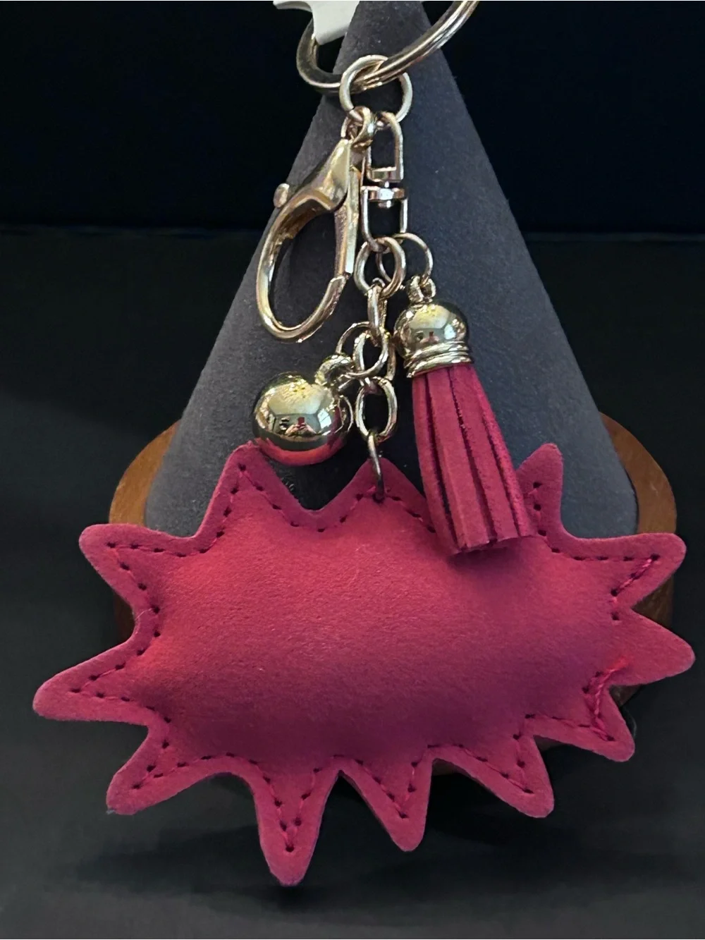 Red, Clear & Black Rhinestone 'WTF' Burst 💥 Bag Charm Keychain w/Gold Hardware